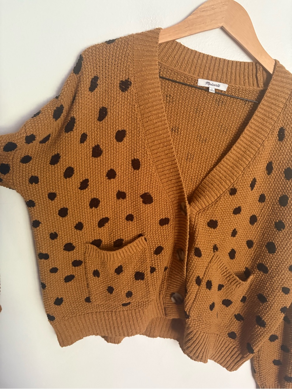 Madewell Mustard Polka Dotted Sweater Boho Chic Cardigan Women’s Medium EUC - Picture 4 of 7